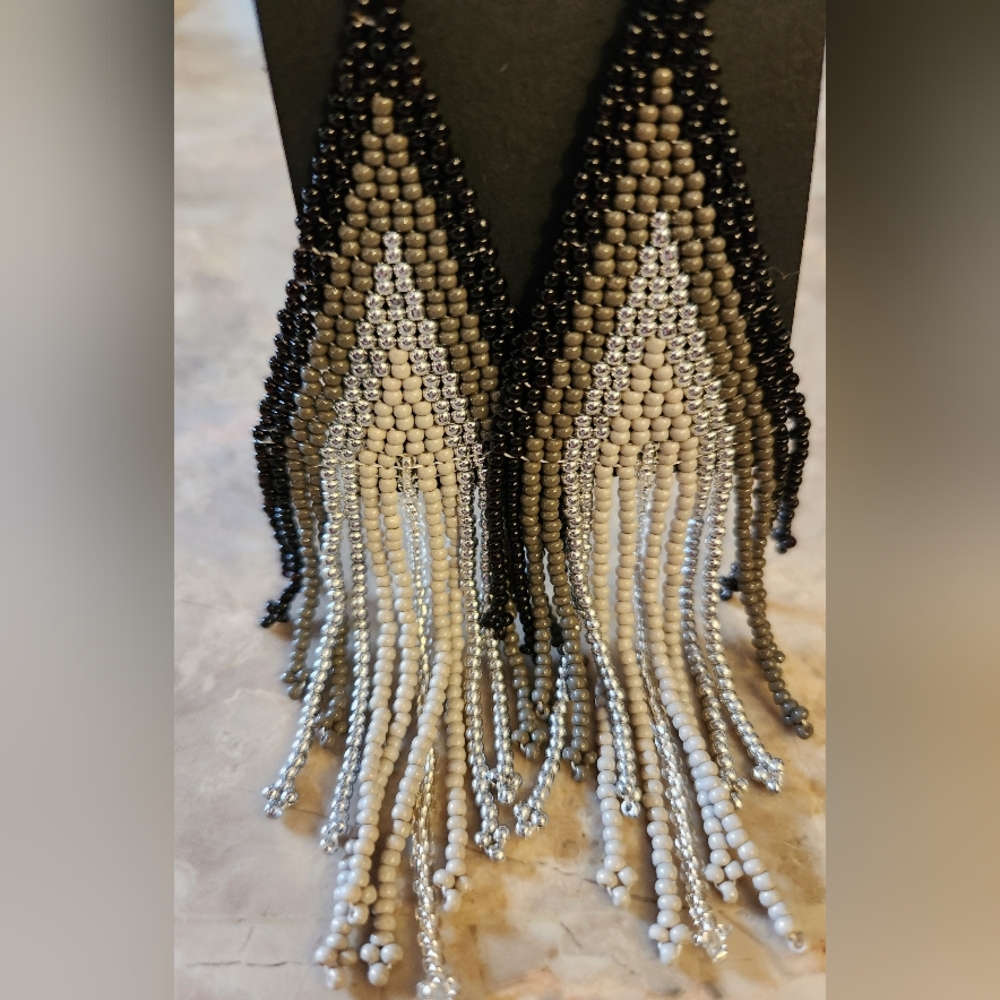 Fringe Beaded Earrings Southwestern Bohemian Cowgirl Handmade